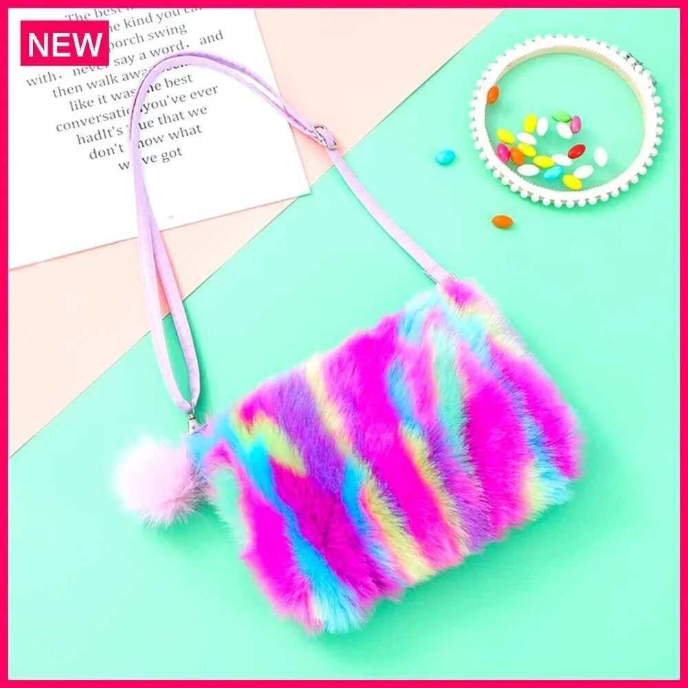 Fluffy Faux Fur Crossbody Bag Adjustable Strap Kids Women Purse
